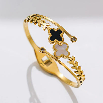 "Mother of Pearls Two Clover Leaf Irish Design" Bracelet- 18K Premium Gold Plated
