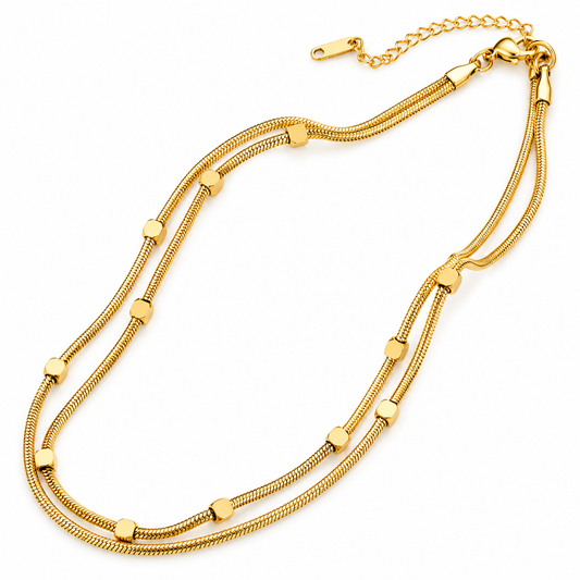 Architectural Geometric Double-Strand Necklace