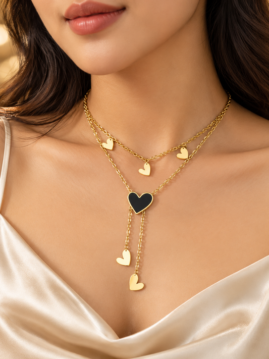 Black Heart Layered Gold-Plated Necklace
