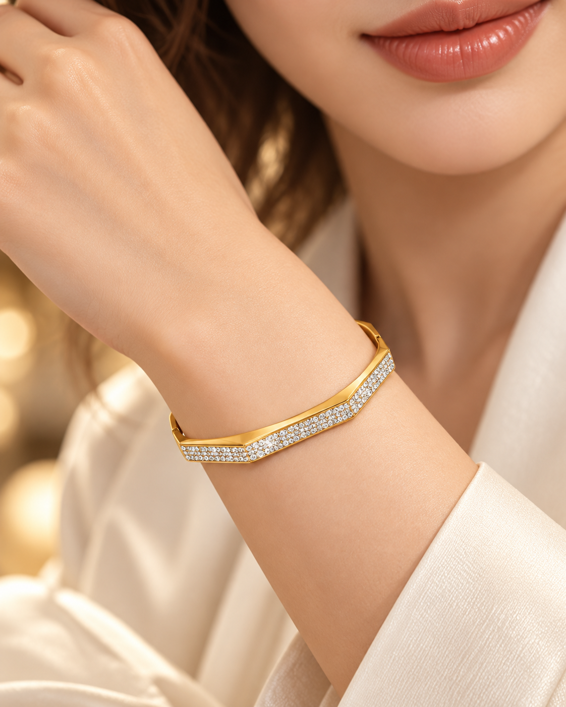 Luxe Pavé Geometric Gold Bangle