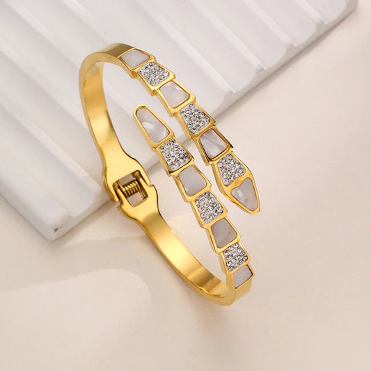 "Mother of Pearl Snake" Bracelet – 18K Premium Gold Plated