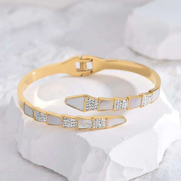 "Mother of Pearl Snake Styled AD Studded" Bracelet- 18K Premium Gold Plated