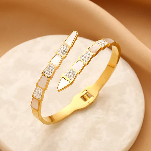 "Mother of Pearl Snake Styled AD Studded" Bracelet- 18K Premium Gold Plated