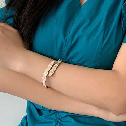 "Mother of Pearl Snake" Bracelet – 18K Premium Gold Plated