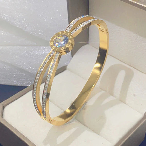 "Roman Numerals American Diamond Studded "  Bracelet- 18K Premium Gold Plated