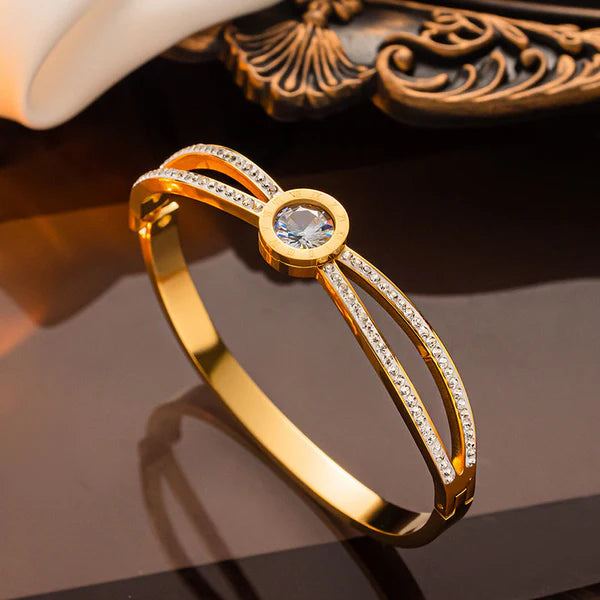 "Roman Numerals American Diamond Studded "  Bracelet- 18K Premium Gold Plated
