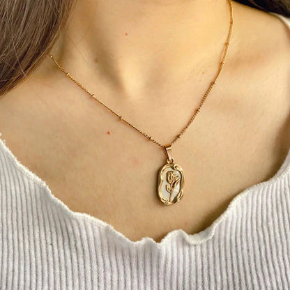 "Rose Themed Pendant" Necklace- 18K Premium Gold Plated
