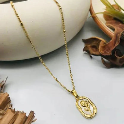 "Rose Themed Pendant" Necklace- 18K Premium Gold Plated