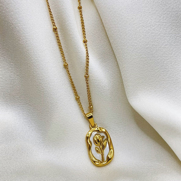 "Rose Themed Pendant" Necklace- 18K Premium Gold Plated