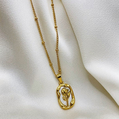 "Rose Themed Pendant" Necklace- 18K Premium Gold Plated
