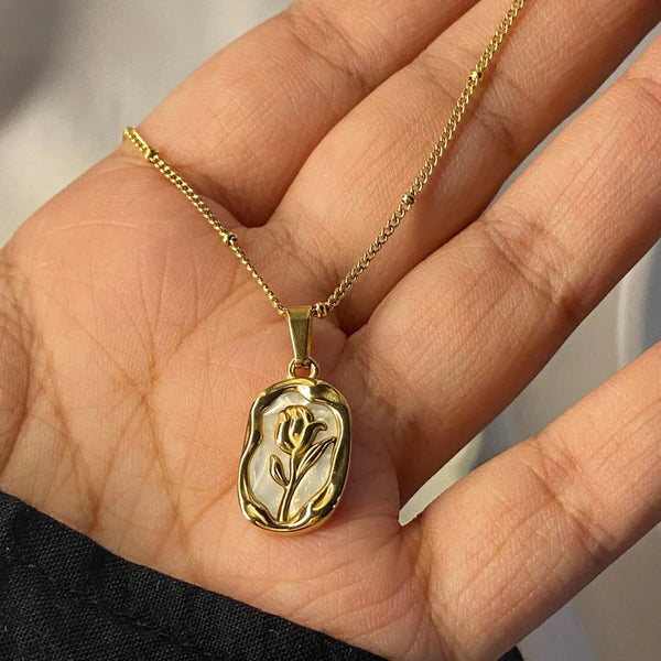 "Rose Themed Pendant" Necklace- 18K Premium Gold Plated