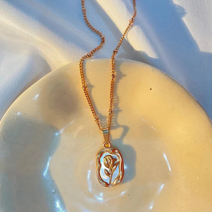 "Rose Themed Pendant" Necklace- 18K Premium Gold Plated