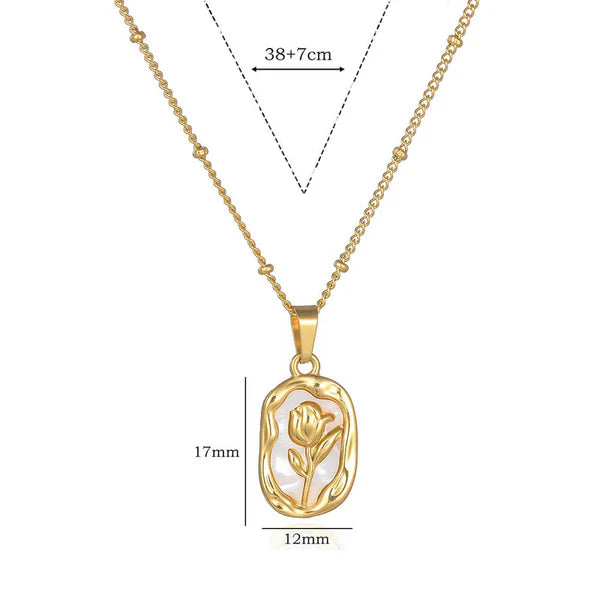 "Rose Themed Pendant" Necklace- 18K Premium Gold Plated