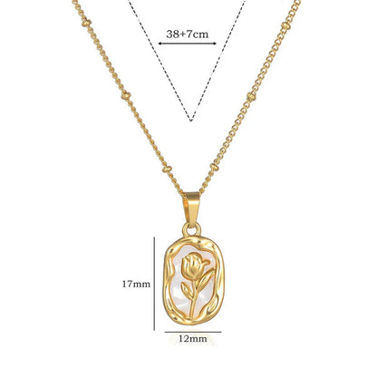 "Rose Themed Pendant" Necklace- 18K Premium Gold Plated