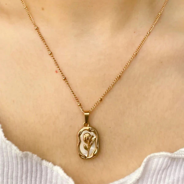 "Rose Themed Pendant" Necklace- 18K Premium Gold Plated