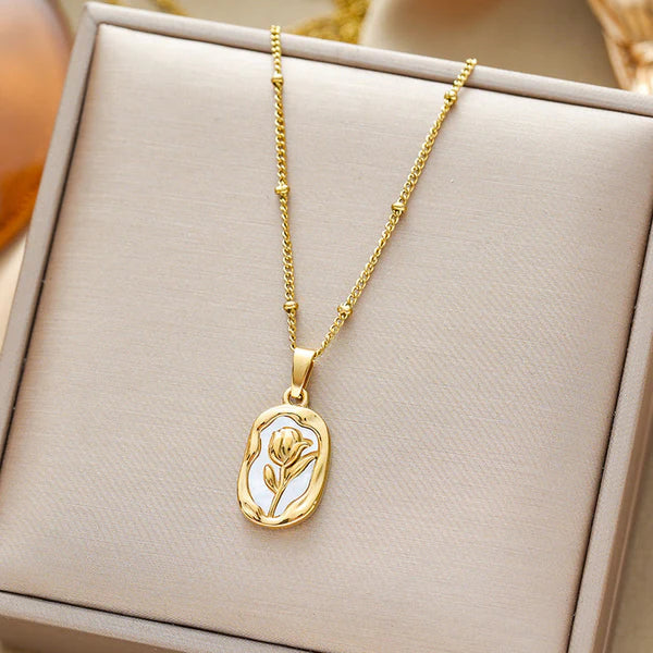 "Rose Themed Pendant" Necklace- 18K Premium Gold Plated