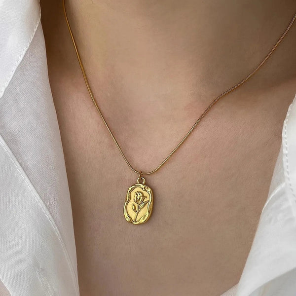"Rose Themed Pendant" Necklace- 18K Premium Gold Plated