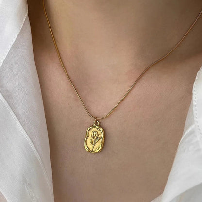 "Rose Themed Pendant" Necklace- 18K Premium Gold Plated