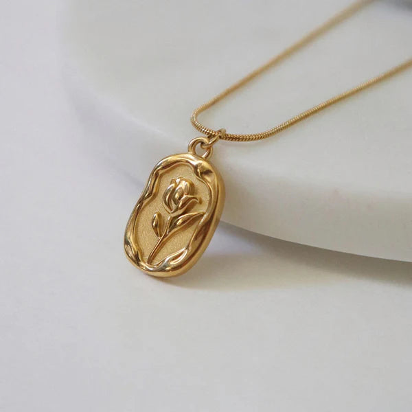 "Rose Themed Pendant" Necklace- 18K Premium Gold Plated