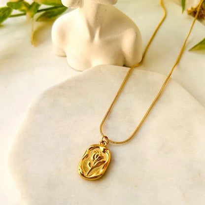 "Rose Themed Pendant" Necklace- 18K Premium Gold Plated