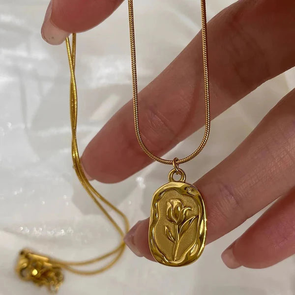 "Rose Themed Pendant" Necklace- 18K Premium Gold Plated