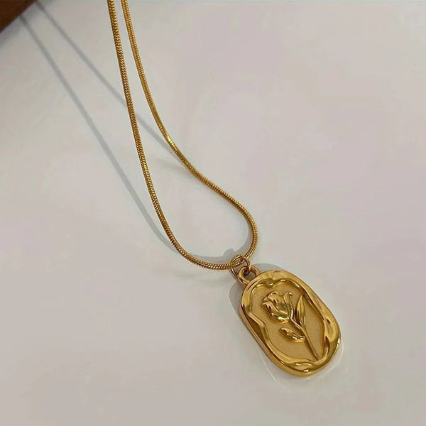 "Rose Themed Pendant" Necklace- 18K Premium Gold Plated