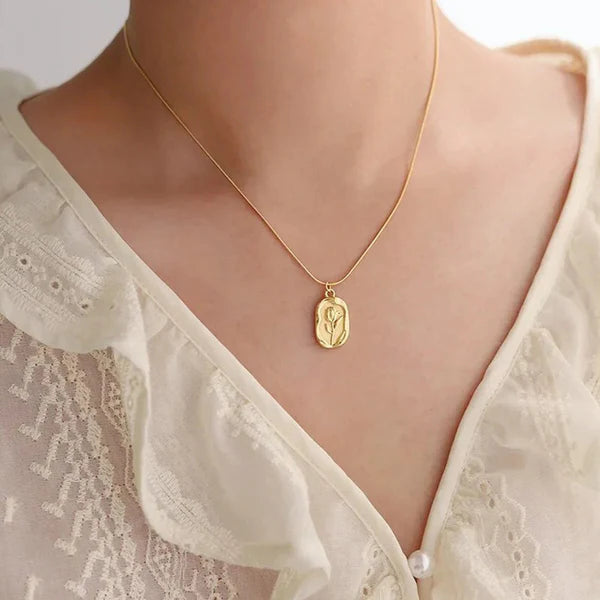 "Rose Themed Pendant" Necklace- 18K Premium Gold Plated