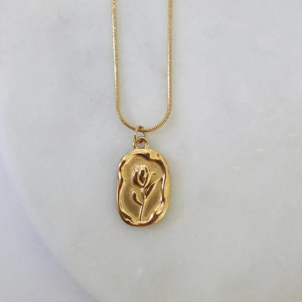 "Rose Themed Pendant" Necklace- 18K Premium Gold Plated