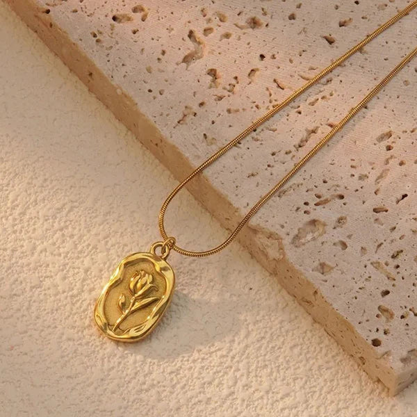 "Rose Themed Pendant" Necklace- 18K Premium Gold Plated