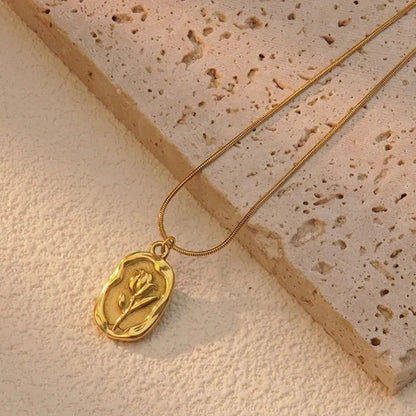 "Rose Themed Pendant" Necklace- 18K Premium Gold Plated