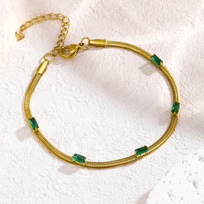 "Snake Chain Green Emerald Studded Wraparound" Bracelet- 18K Premium Gold Plated