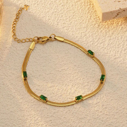 "Snake Chain Green Emerald Studded Wraparound" Bracelet- 18K Premium Gold Plated