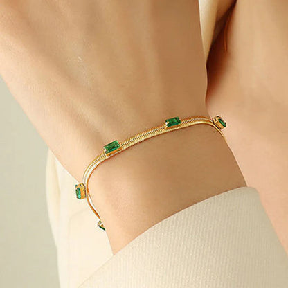 "Snake Chain Green Emerald Studded Wraparound" Bracelet- 18K Premium Gold Plated