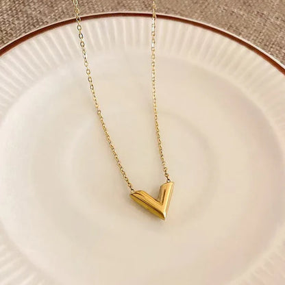 "V-Shaped Pendant"  Necklace- 18K Premium Gold Plated