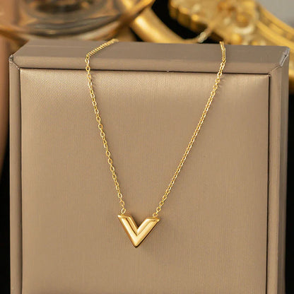 "V-Shaped Pendant"  Necklace- 18K Premium Gold Plated