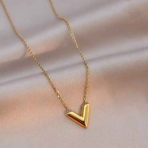 "V-Shaped Pendant"  Necklace- 18K Premium Gold Plated