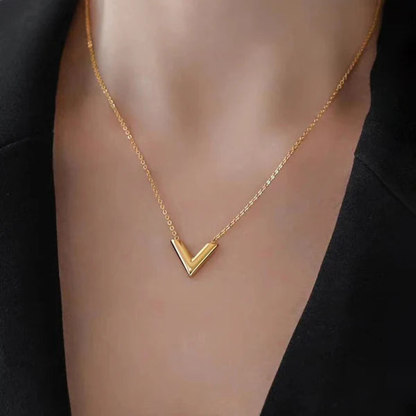 "V-Shaped Pendant"  Necklace- 18K Premium Gold Plated
