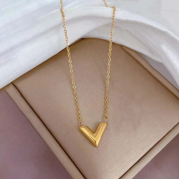 "V-Shaped Pendant"  Necklace- 18K Premium Gold Plated