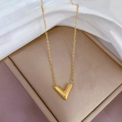 "V-Shaped Pendant"  Necklace- 18K Premium Gold Plated