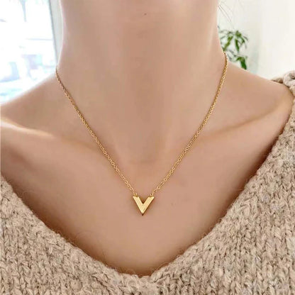 "V-Shaped Pendant"  Necklace- 18K Premium Gold Plated