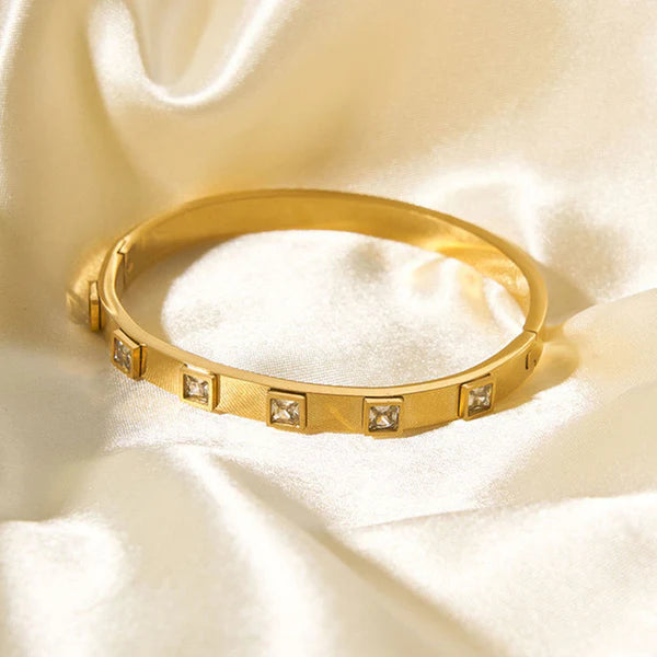 "White Square American Diamond studded" Bracelet- 18K Premium Gold Plated