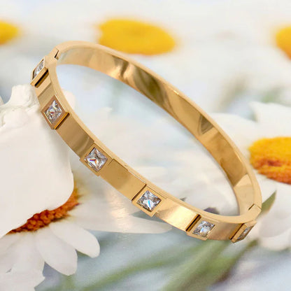"White Square American Diamond studded" Bracelet- 18K Premium Gold Plated