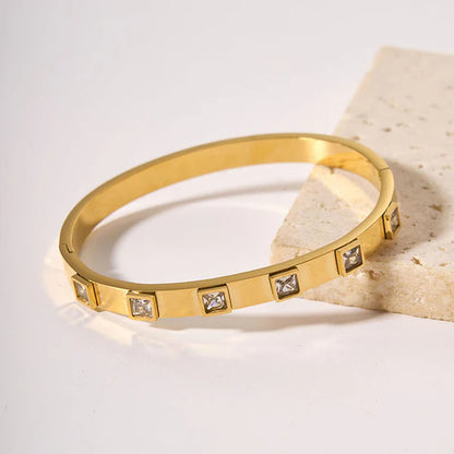 "White Square American Diamond studded" Bracelet- 18K Premium Gold Plated