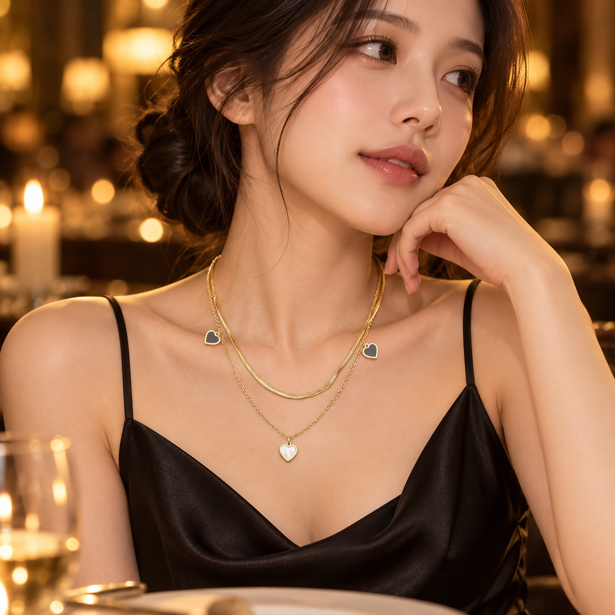 Amora Layered Heart Charm Necklace