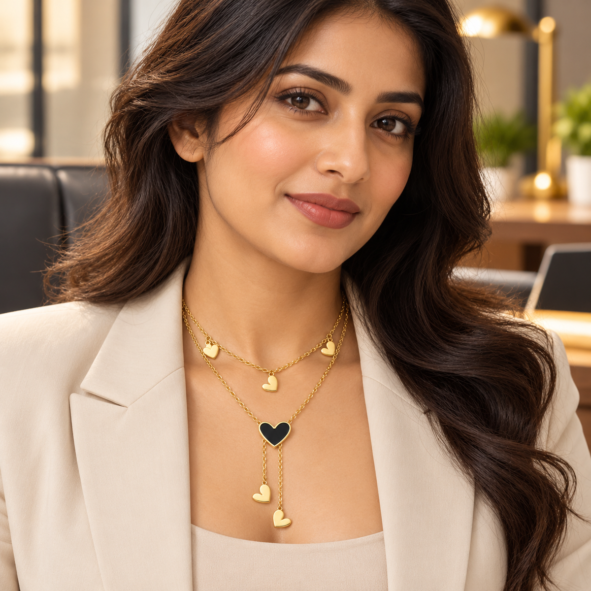 Black Heart Layered Gold-Plated Necklace