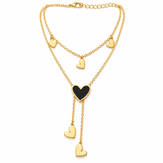 Black Heart Layered Gold-Plated Necklace