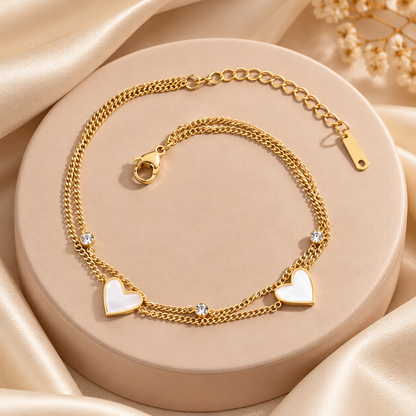 Double Heart Layered Gold Bracelet