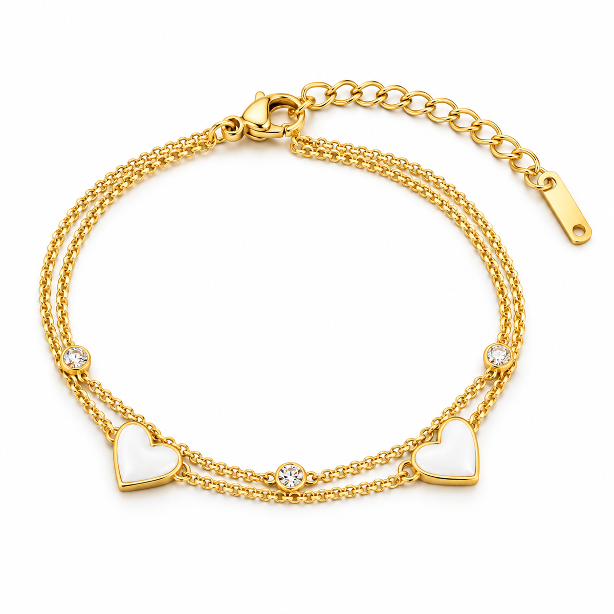 Double Heart Layered Gold Bracelet