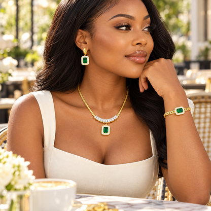Eliana Emerald-Tone Gold Necklace &amp; Earrings Set