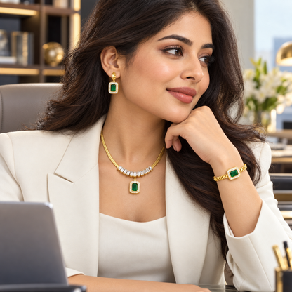Eliana Emerald-Tone Gold Necklace &amp; Earrings Set